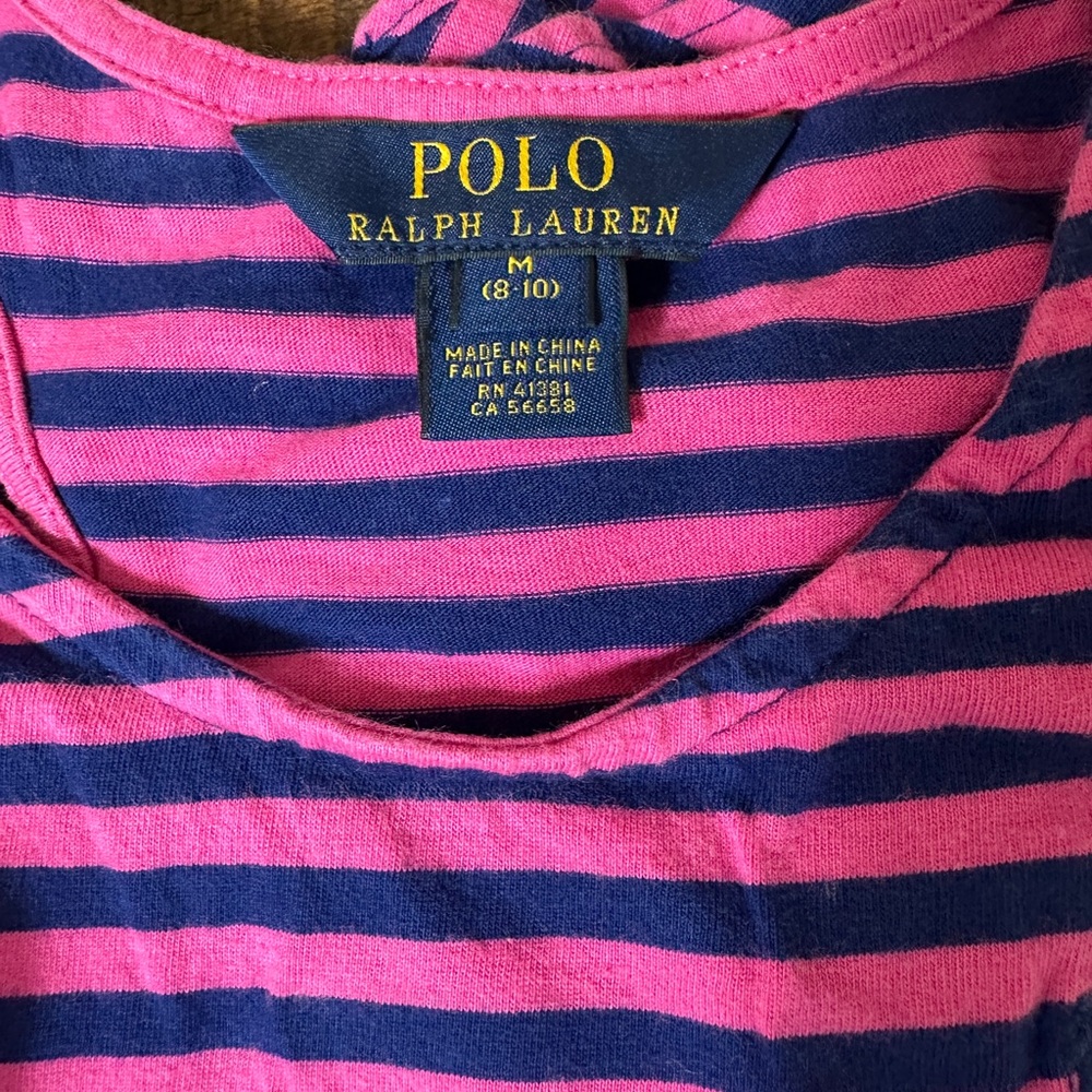 Polo Ralph Lauren M (8-10) Navy Blue Pink Striped Dress - Picture 2 of 4